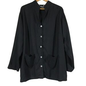 Maggie Barnes Black Linen Blend Kimono Style Button‎ Front Shirt Top 20W